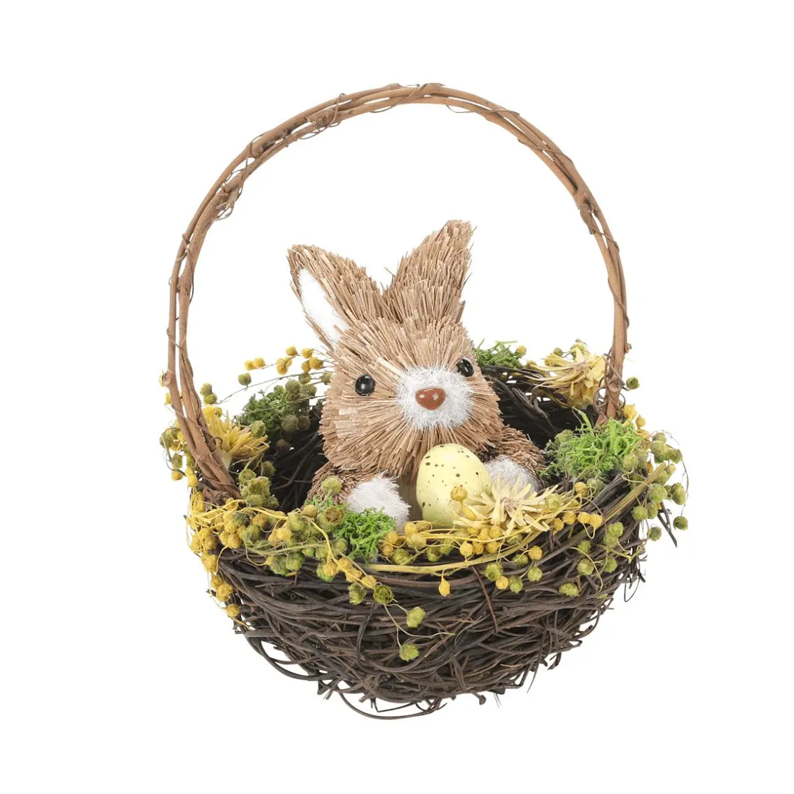 DecoWoerner Decoración De Pascua>Conejo De Pascua De Sisal En Cesta Con Huevo De Pascua 15 Cm