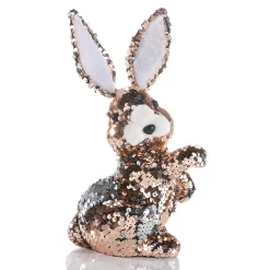 DecoWoerner Decoración De Animales|Decoración De Pascua>Conejo De Pascua Decorativo Con Lentejuelas Reversibles Cobre Y , 21 Cm