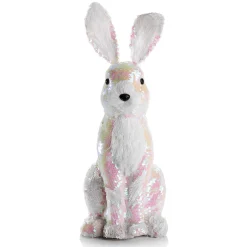 DecoWoerner Decoración De Animales|Decoración De Pascua>Conejo De Pascua Decorativo Con Lentejuelas Reversibles Iridiscente 42 Cm