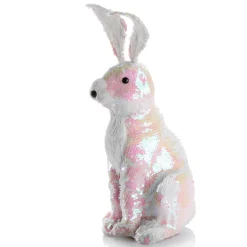 DecoWoerner Decoración De Animales|Decoración De Pascua>Conejo De Pascua Decorativo Con Lentejuelas Reversibles Iridiscente 42 Cm