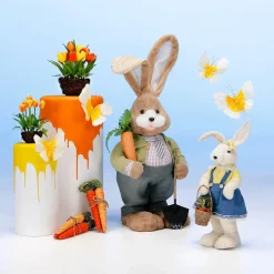 DecoWoerner Decoración De Animales|Decoración De Pascua>Conejo De Pascua Decorativo De 57 Cm De Altura, , Con Cesta