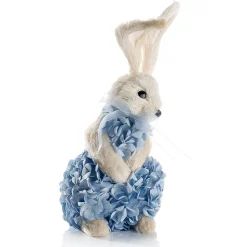 DecoWoerner Decoración De Animales|Decoración De Pascua>Conejo De Pascua Decorativo De Espuma Dura Y Sisal Con Vestido De Hortensias 30 Cm