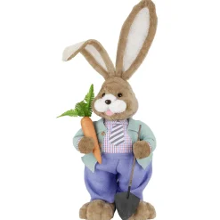 DecoWoerner Decoración De Pascua>Conejo De Pascua XXL De Peluche Con Zanahoria Y Pala 36 X 23 X 92 Cm