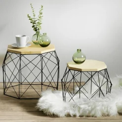 DecoWoerner Expositores Para Tiendas|Decoración Natural>Conjunto De 2 Mesas Auxiliares "Hexágono"