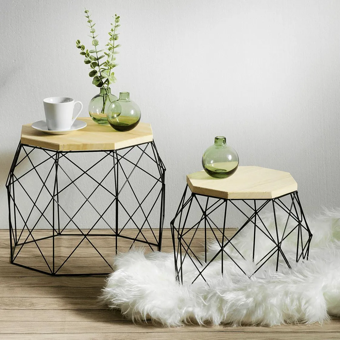 DecoWoerner Expositores Para Tiendas|Decoración Natural>Conjunto De 2 Mesas Auxiliares "Hexágono"