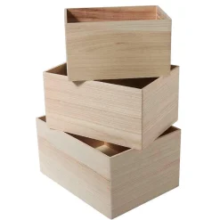 DecoWoerner Expositores Para Tiendas|Decoración De Verano>Conjunto De Cajas De Madera Rectangular 3 Piezas