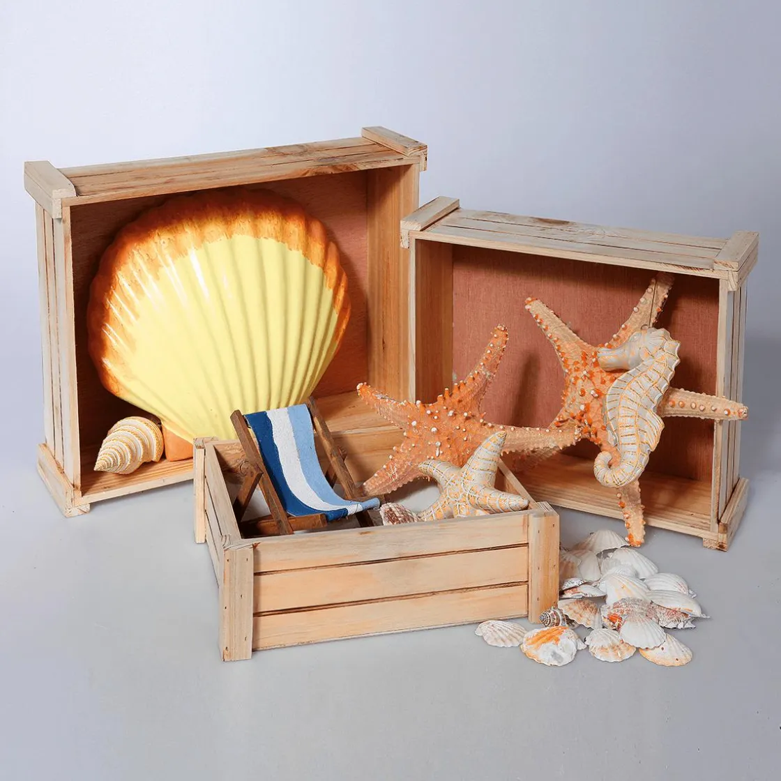 DecoWoerner Expositores Para Tiendas|Macetas Y Artículos De Decoración>Conjunto De Cajas De Madera, Natural