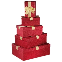 DecoWoerner Cajas De Regalo>Conjunto De Cajas De Regalo Rojas, 5 Piezas