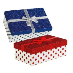 DecoWoerner Cajas De Regalo>Conjunto De Cajas De Regalo Blanco/rojo/azul, 6 Piezas
