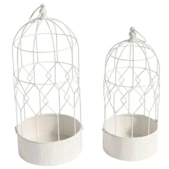 DecoWoerner Decoración De Primavera>Conjunto De Jaulas Para Pájaros Decorativas Blancas, Redondas