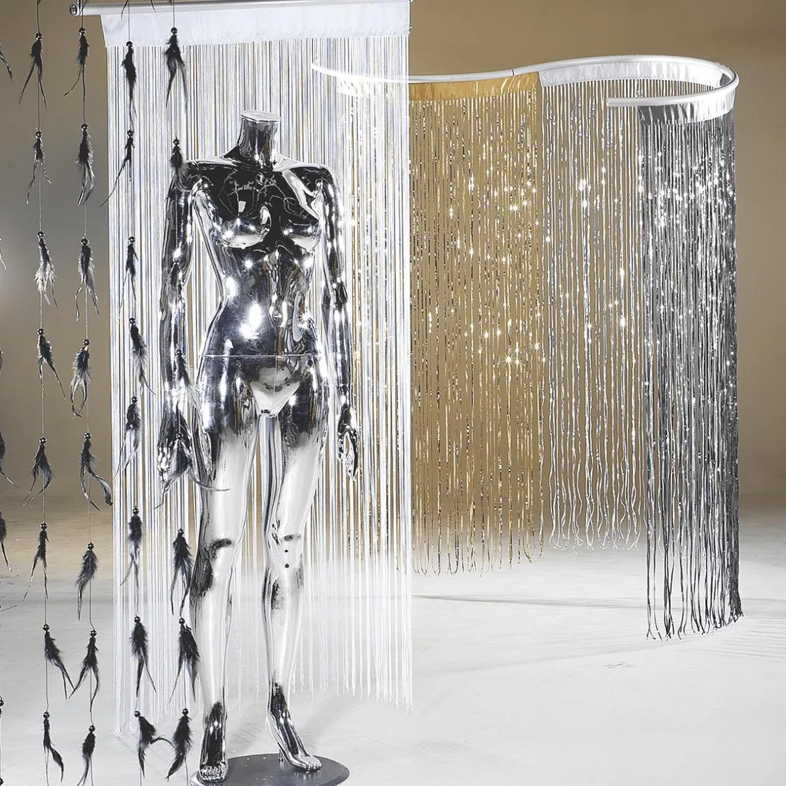 DecoWoerner Decoración Temática>Cortina De Cuerdas Blanca, 200 X 90 Cm