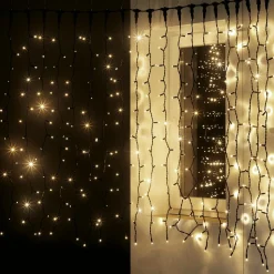 DecoWoerner Luces De Navidad>Cortina De Luz Negra 200 X 150 Cm, 300 LED Blanco Cálido, IP44