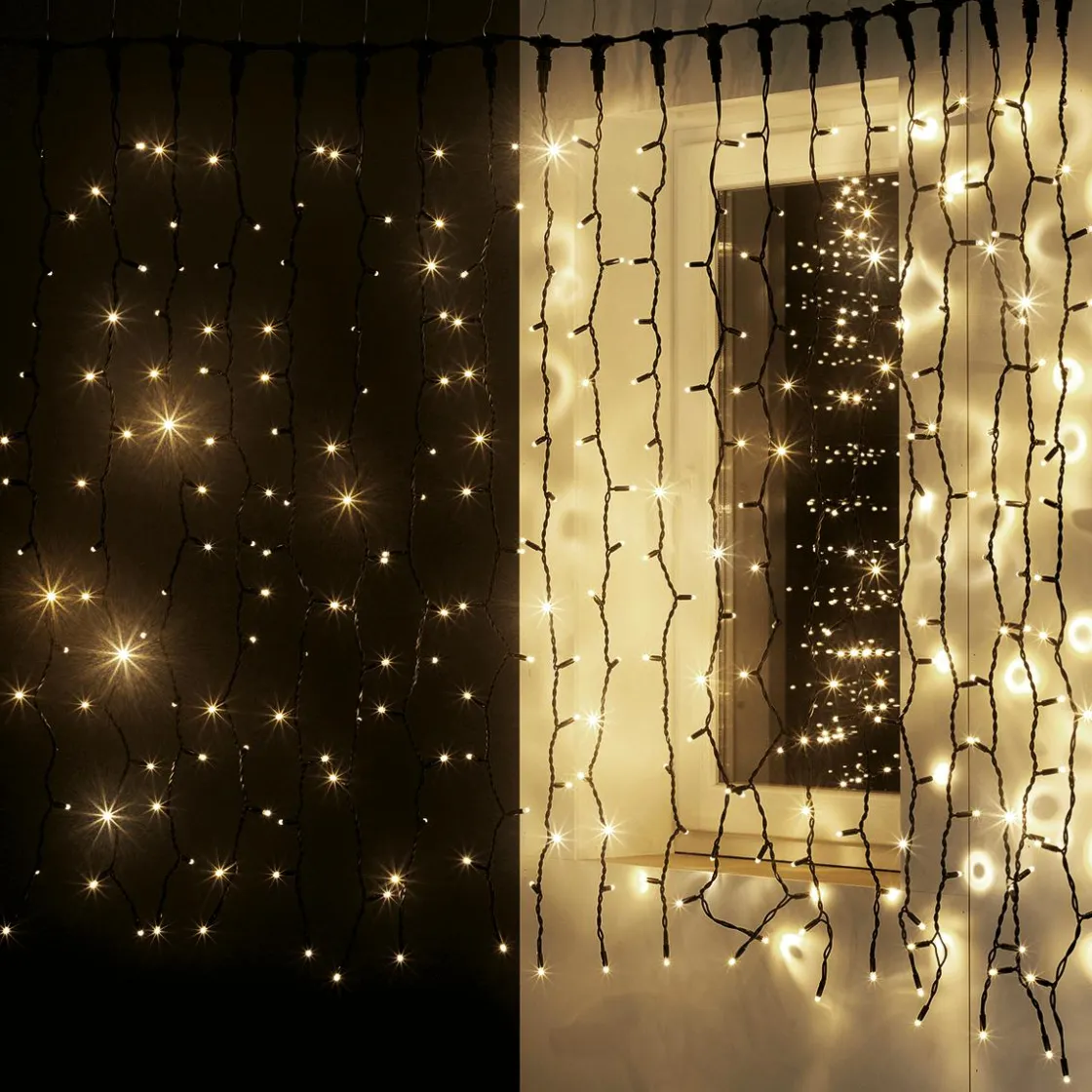 DecoWoerner Luces De Navidad>Cortina De Luz Negra 200 X 150 Cm, 300 LED Blanco Cálido, IP44