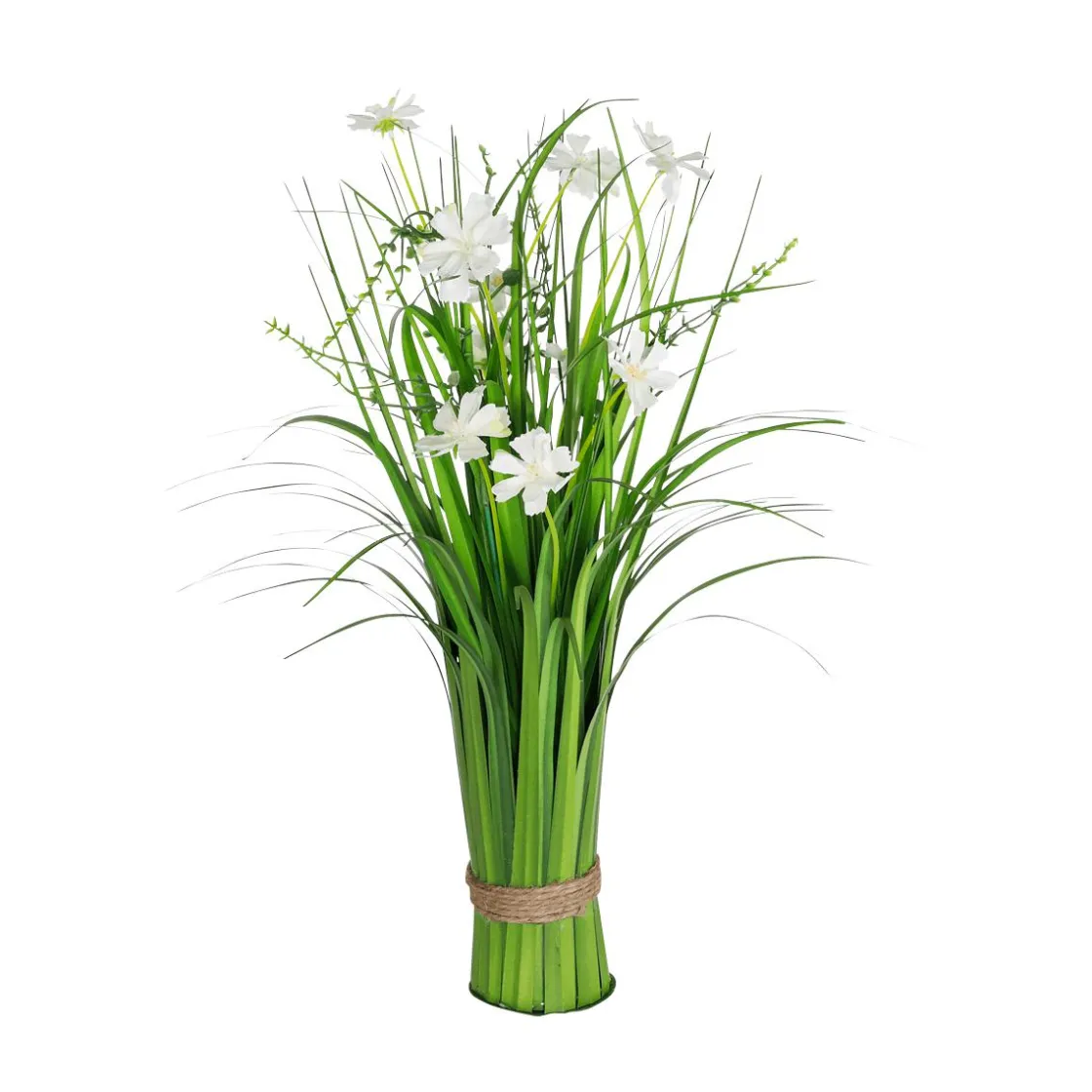 DecoWoerner Decoración De Primavera|Hierba Decorativa>Césped Artificial Con Flores Blancas 48 Cm