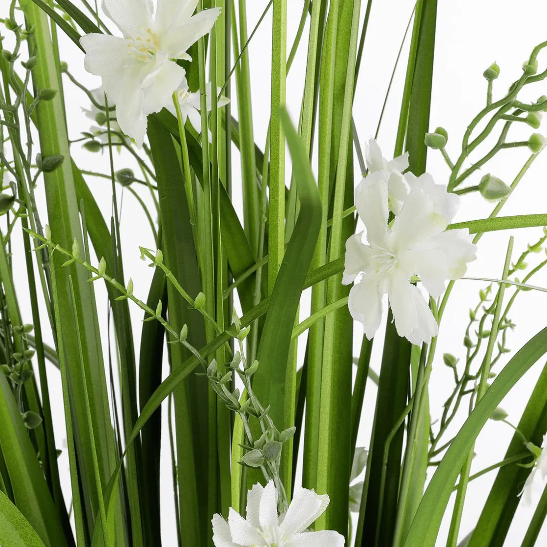 DecoWoerner Decoración De Primavera|Hierba Decorativa>Césped Artificial Con Flores Blancas 48 Cm