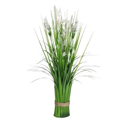 DecoWoerner Decoración De Primavera|Hierba Decorativa>Césped Artificial Decorativo Con Flores Blancas 48 Cm