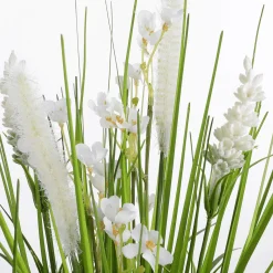 DecoWoerner Decoración De Primavera|Hierba Decorativa>Césped Artificial Decorativo Con Flores Blancas 48 Cm