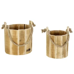 DecoWoerner Decoración Natural|Decoración De Otoño>Cubo Rústico De Madera En Set De 2, 21 Cm