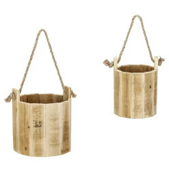 DecoWoerner Decoración Natural|Decoración De Otoño>Cubo Rústico De Madera En Set De 2, 21 Cm