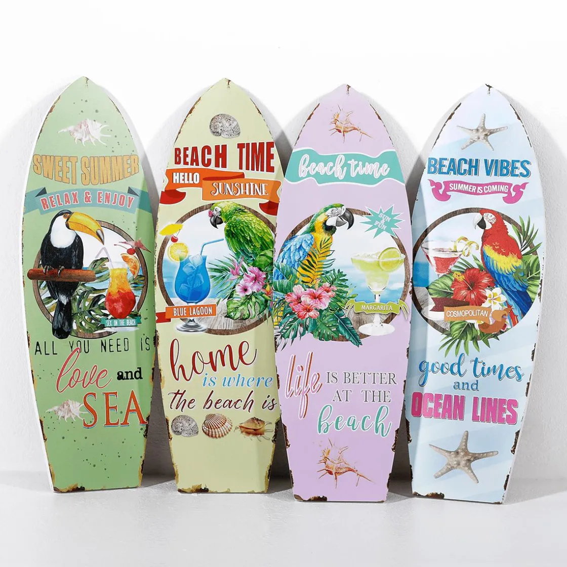DecoWoerner Decoración De Verano>Decoración Mural Tabla De Surf Retro 4 Piezas, Pastel, 60 X 20 X 2 Cm
