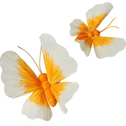 DecoWoerner Decoración De Animales|Decoración De Primavera>Dos Mariposas Decorativas Con Clip, Amarillo, Ø 11-14 Cm