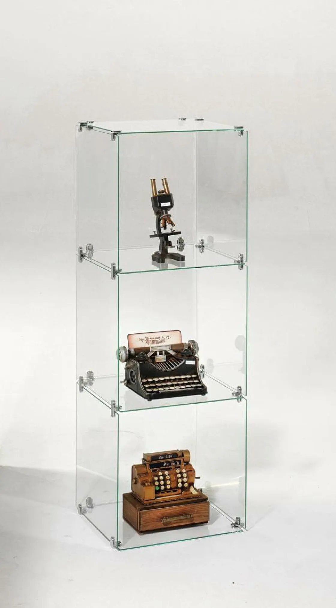 DecoWoerner Expositores Para Tiendas>Escaparate Cúbico De Vidrio De Bricolaje, Con Pared Trasera, Altura 124 Cm