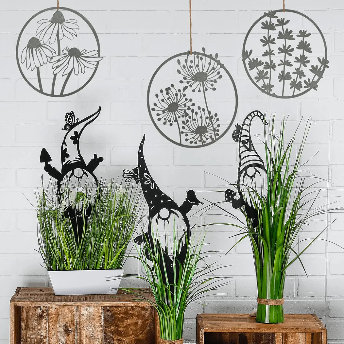 DecoWoerner Decoración De Verano>Espiga De Tierra Enana De Metal, Negra, 50 Cm De Altura