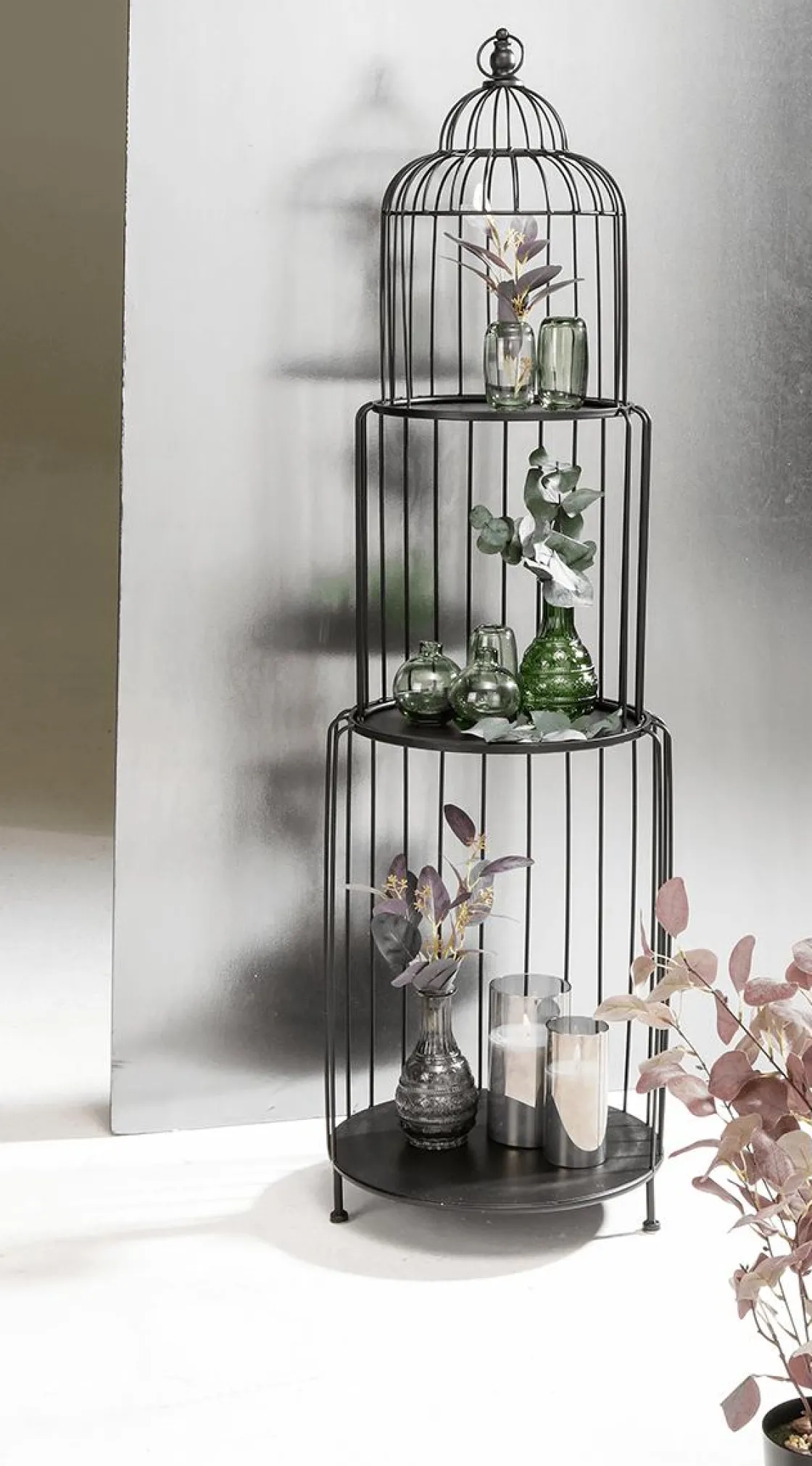 DecoWoerner Decoración De Primavera>Estantería De Jaula De Pájaro, Altura 140 Cm, Negra