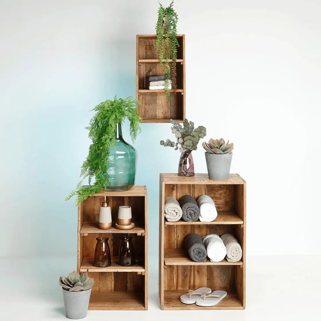 DecoWoerner Expositores Para Tiendas|Decoración Natural>Estantes Decorativos De Madera 3 Piezas, 50 Cm, 65 Cm, 70 Cm De Altura