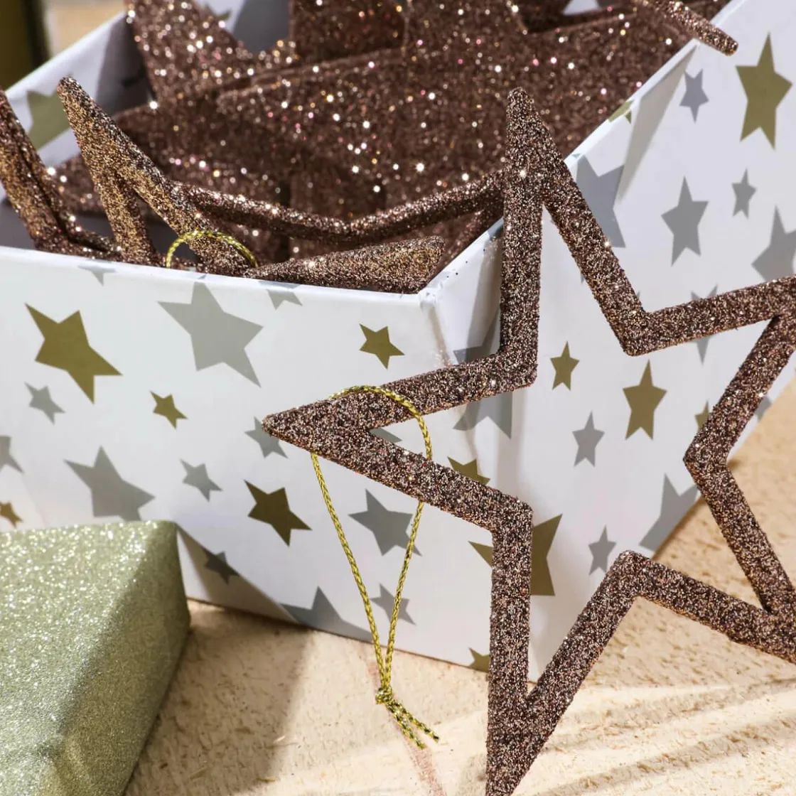 DecoWoerner Estrella De Navidad>Estrellas Brillantes Decorativas Nougat, Ø 10 Cm, 10 Piezas