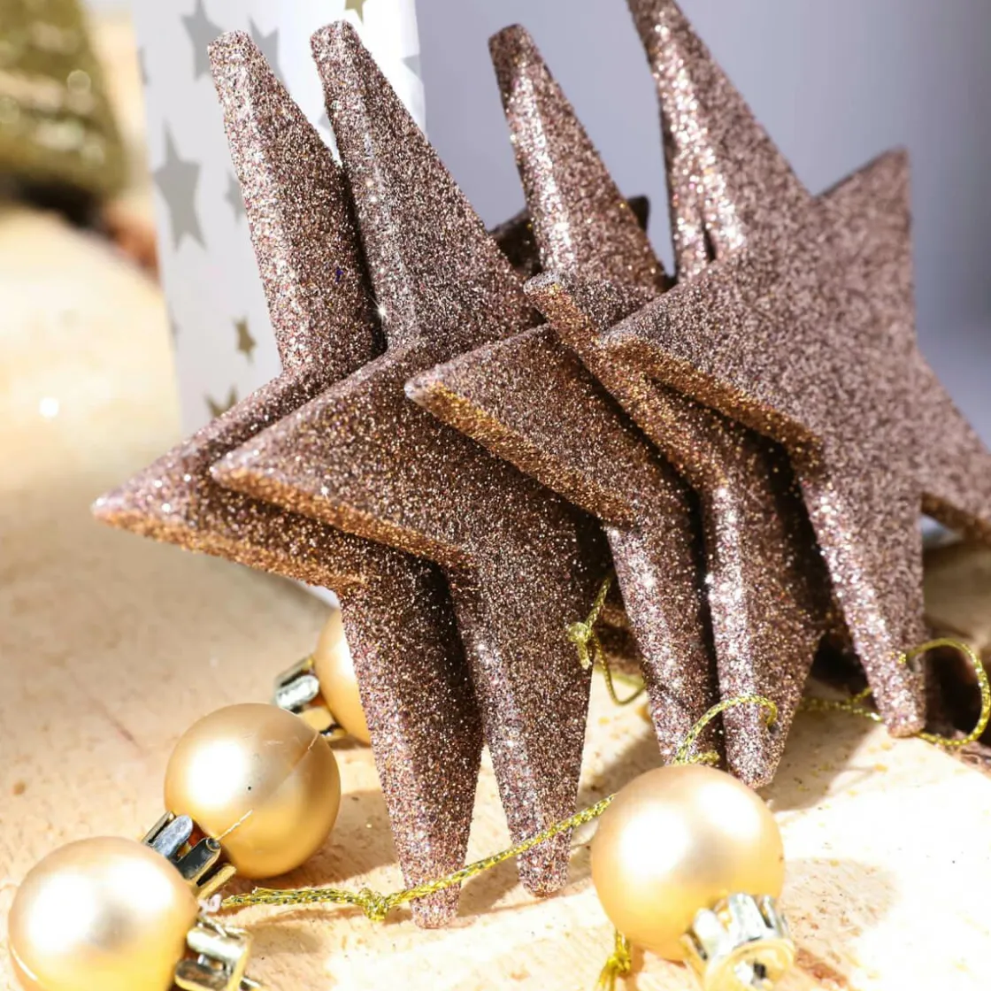 DecoWoerner Estrella De Navidad>Estrellas Brillantes Decorativas Nougat, Ø 10 Cm, 10 Piezas