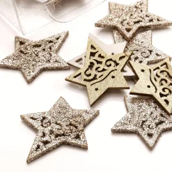 DecoWoerner Decoración De Otoño|Decoración Dispersa>Estrellas De Madera Dispersas 72 Piezas 4 Cm