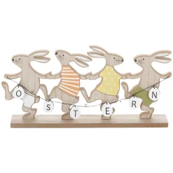DecoWoerner Decoración De Pascua>Expositor De Madera Conejos De Pascua Bailarines Con "Tirón De Pascua" 30 Cm