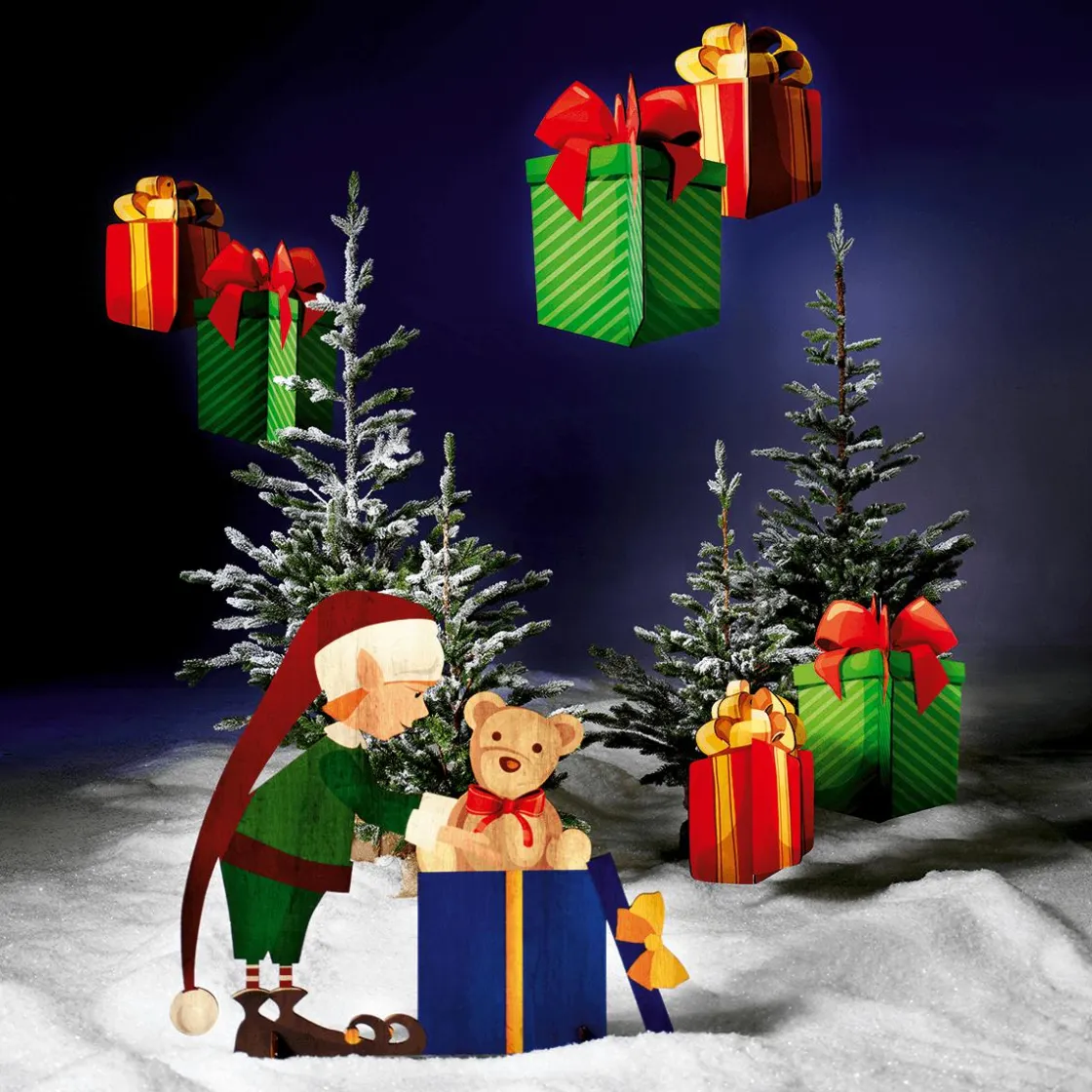 DecoWoerner Decoración Natural|Decoración Navideña Xxl>Expositor De Madera Elfo De Navidad 88 X 73 Cm