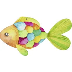 DecoWoerner Decoración De Verano>Expositor De Peces, Amarillo, Escamas De Colores, 30 X 14 Cm