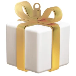 DecoWoerner Decoración De Invierno|Figuras De Navidad>Expositor Regalo Blanco Con Lazo Dorado
