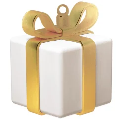 DecoWoerner Decoración De Invierno|Figuras De Navidad>Expositor Regalo Blanco Con Lazo Dorado