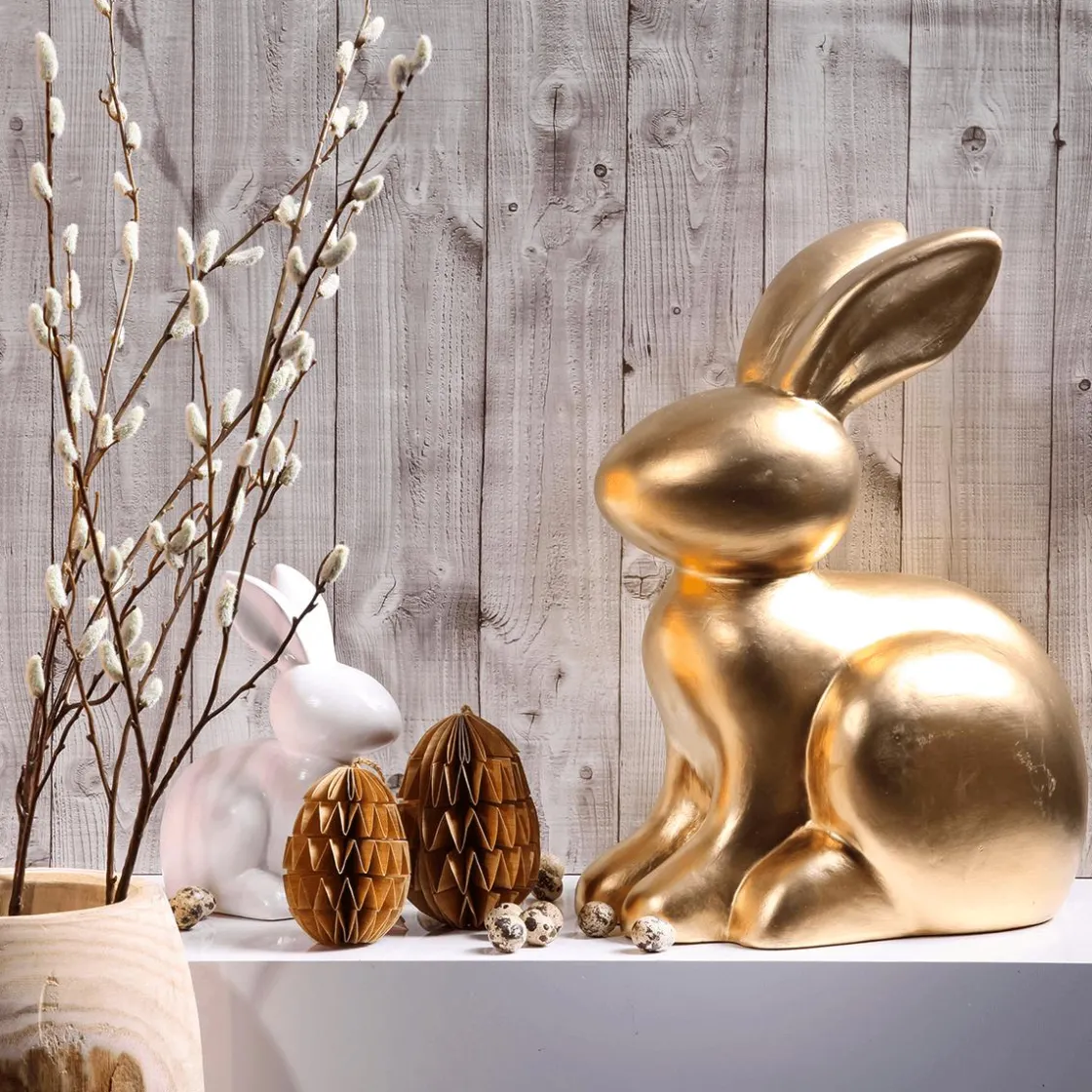 DecoWoerner Decoración De Animales|Decoración De Pascua>Figura Decorativa Conejo De Pascua Dorado, 50 Cm