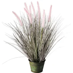 DecoWoerner Hierba Decorativa>Fina Hierba Decorativa De Cerdas De Pluma En Plateado En Una Noble Maceta De Zinc 57 Cm