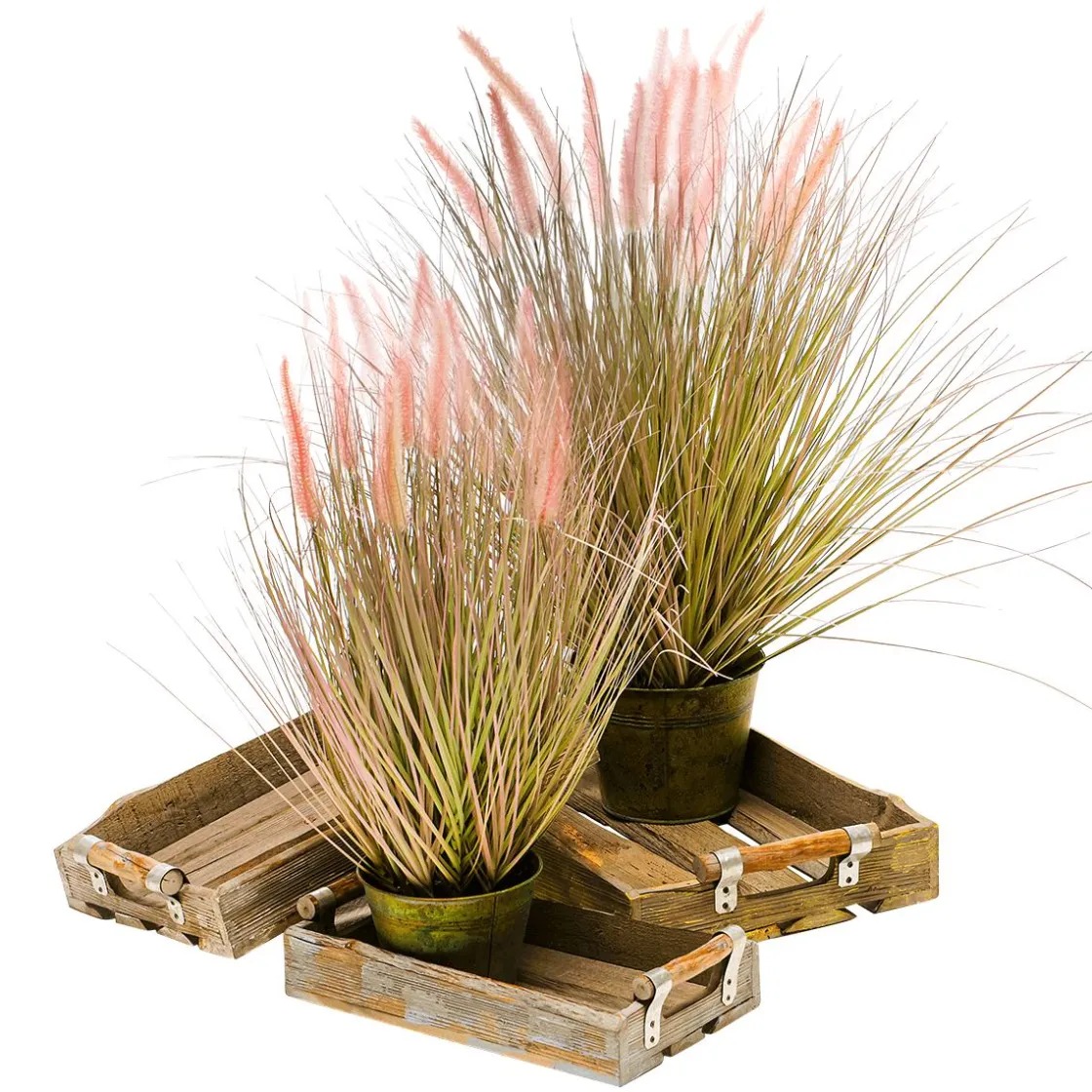 DecoWoerner Hierba Decorativa>Fina Hierba Decorativa De Cerdas De Pluma En Plateado En Una Noble Maceta De Zinc 57 Cm