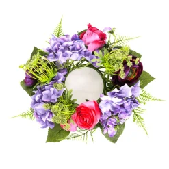 DecoWoerner Decoración De Primavera|Ramos Y Coronas De Flores>Flor De Hortensia Artificial Corona De Flores Para Puerta Rojo Púrpura 30 Cm Ø
