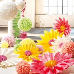 DecoWoerner Decoración Temática|Decoración De Primavera>Flor De Pompón, Ø 16 Cm, Amarilla, 2 Piezas