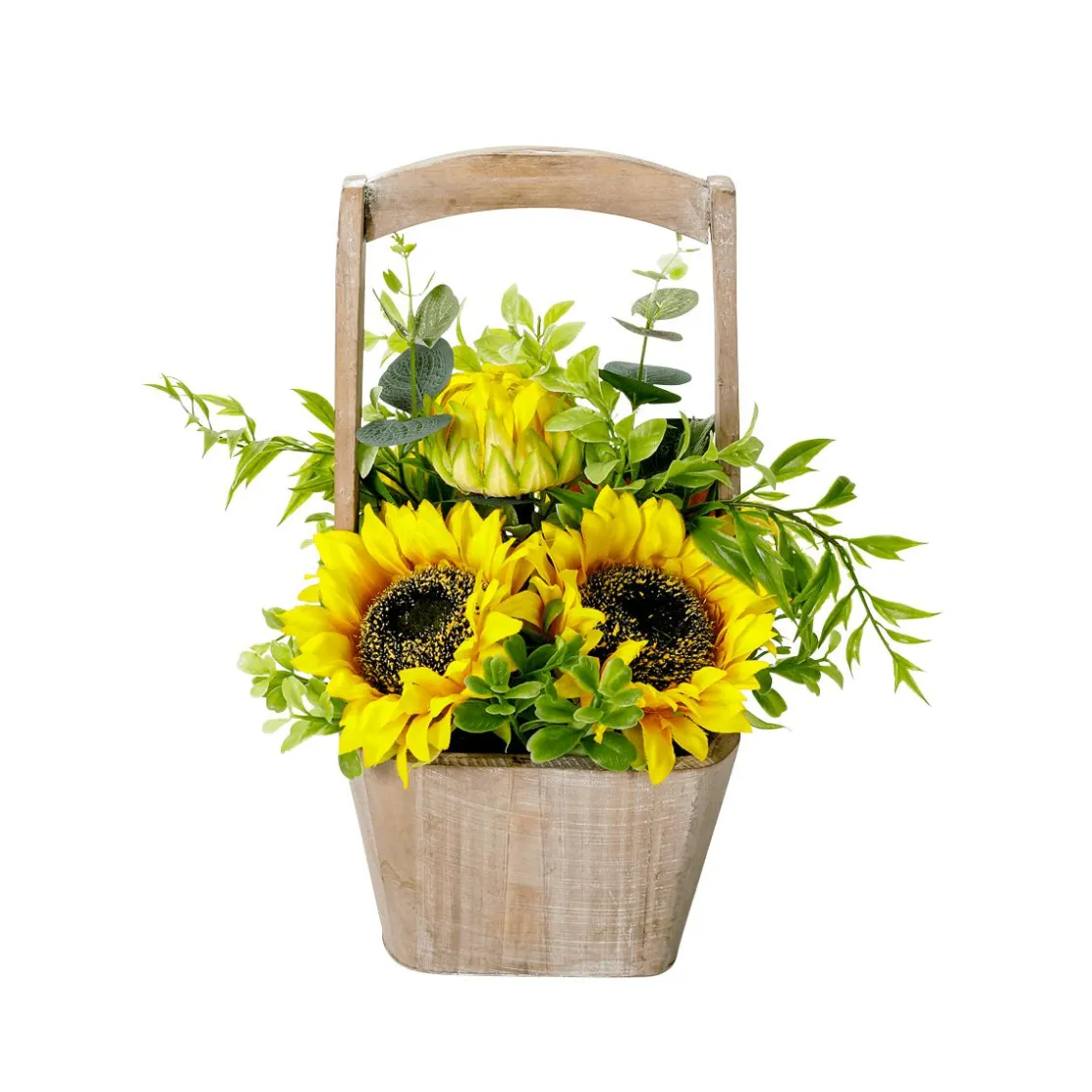 DecoWoerner Decoración De Otoño|Flores Artificiales>Girasoles Artificiales En Cesta 31 Cm