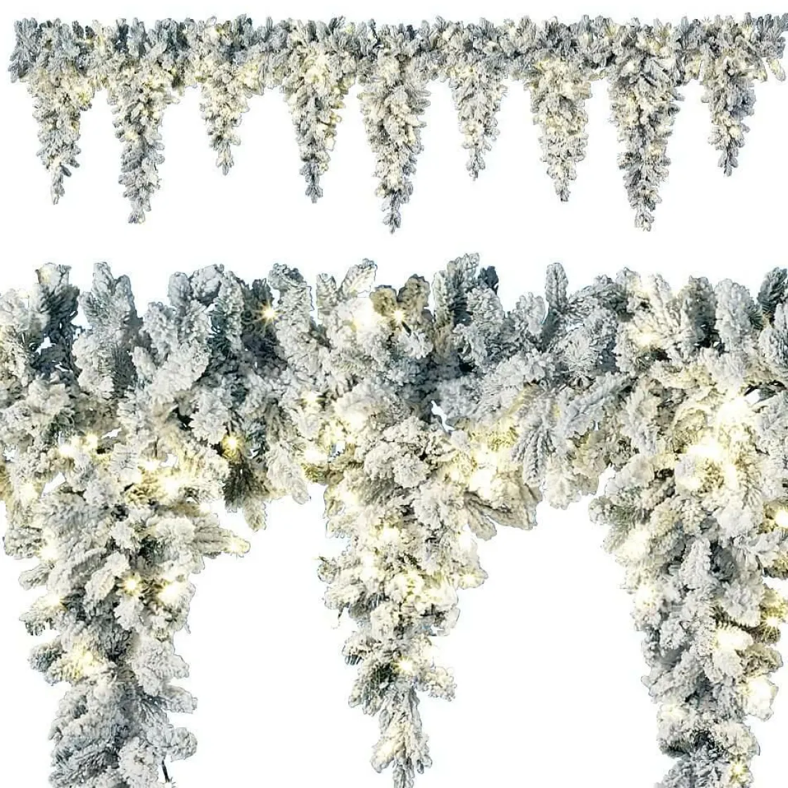 DecoWoerner Guirnaldas De Navidad>Guirnalda De Abeto Con Carámbanos LED Cubierta De Nieve, 270 Cm