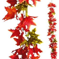 DecoWoerner Decoración De Otoño|Guirnaldas Y Vides>Guirnalda De Arce Roja - Verde 180 Cm