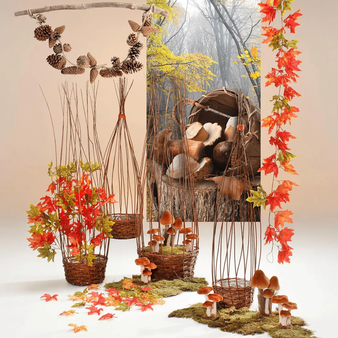 DecoWoerner Decoración De Otoño|Guirnaldas Y Vides>Guirnalda De Arce Roja - Verde 180 Cm