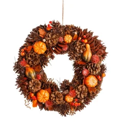 DecoWoerner Decoración De Otoño>Guirnalda De Conos Otoñales Naranja 38 Cm Ø