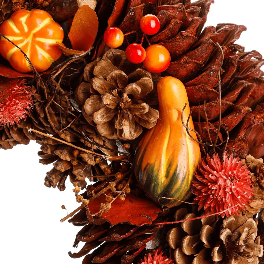 DecoWoerner Decoración De Otoño>Guirnalda De Conos Otoñales Naranja 38 Cm Ø