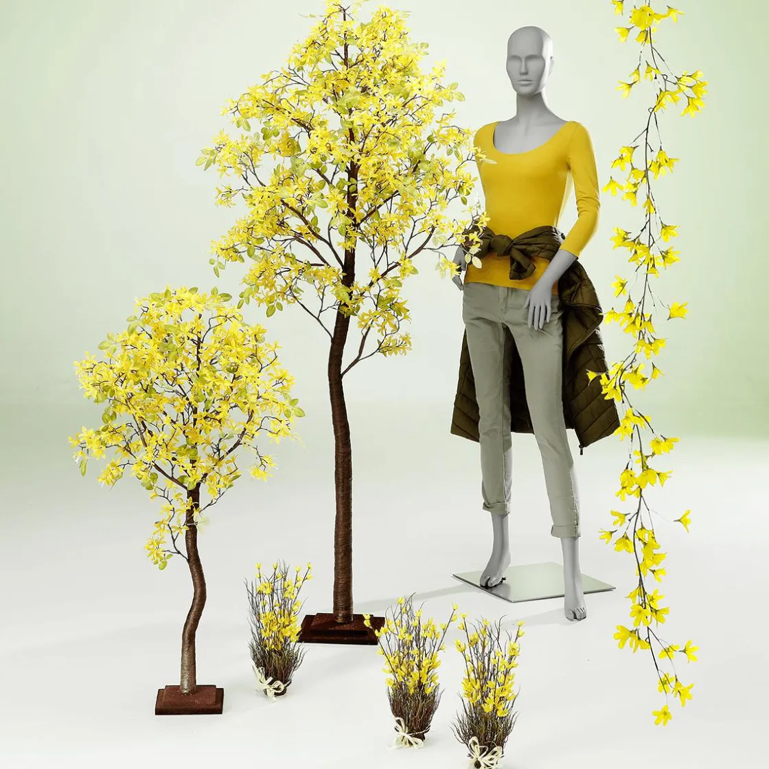 DecoWoerner Guirnaldas Y Vides>Guirnalda De Forsitias Artificiales Amarilla 180 Cm