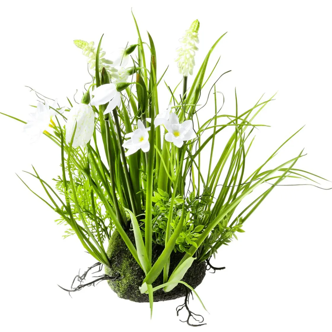 DecoWoerner Decoración De Primavera|Hierba Decorativa>Hemisferio De Musgo Artificial Con Flores De Primavera, , 30 Cm
